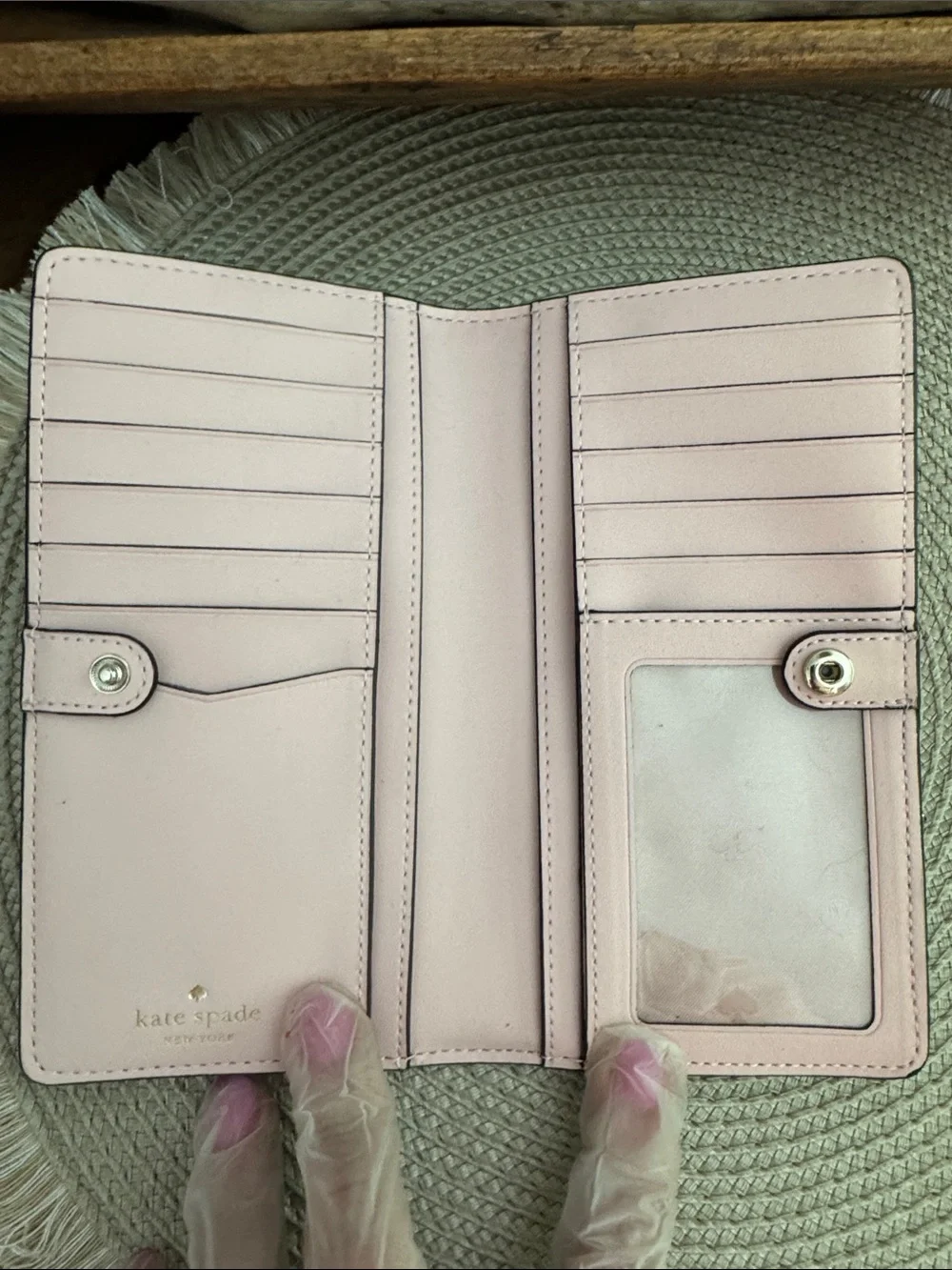 kate spade blush pink zip-around Saffiano wallet